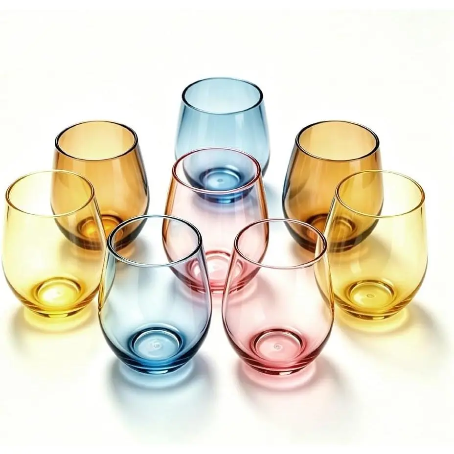 Unbreakable Poolside  Stemless  Glasses and Water Tumblers, Made of Shatterproof Plastic and Ideal for Indoor and Outdoor Use, .  Colors. 14 Oz. - Set of 4