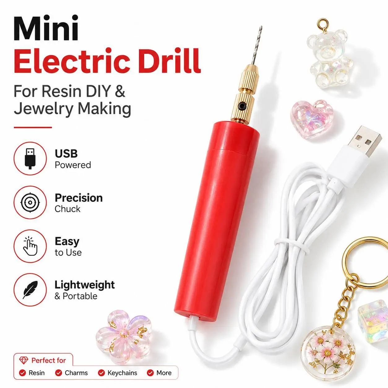Mini Precision Electric Drill Set - Micro Size, 0.7-1.2mm Compact Grip Tool for Resin Jewelry Making, ABS Plastic DIY Hobby Projects (Sports & Outdoor Trophies, Medals & Awards Accessories)