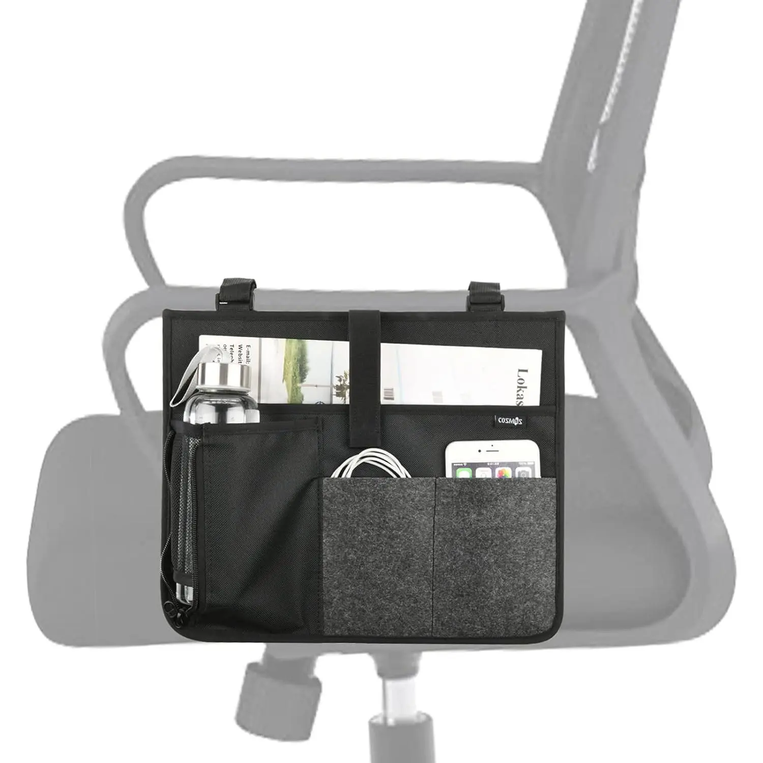 Armrest Chair Side Organizer Bedside Caddy Organizer Bunk Bed Storage Bag Armchair Wheelchair Hanging Side Pocket Bag for Ipad, Tablet, Phone, Remote Control, Magazines, Books & Water Bottle