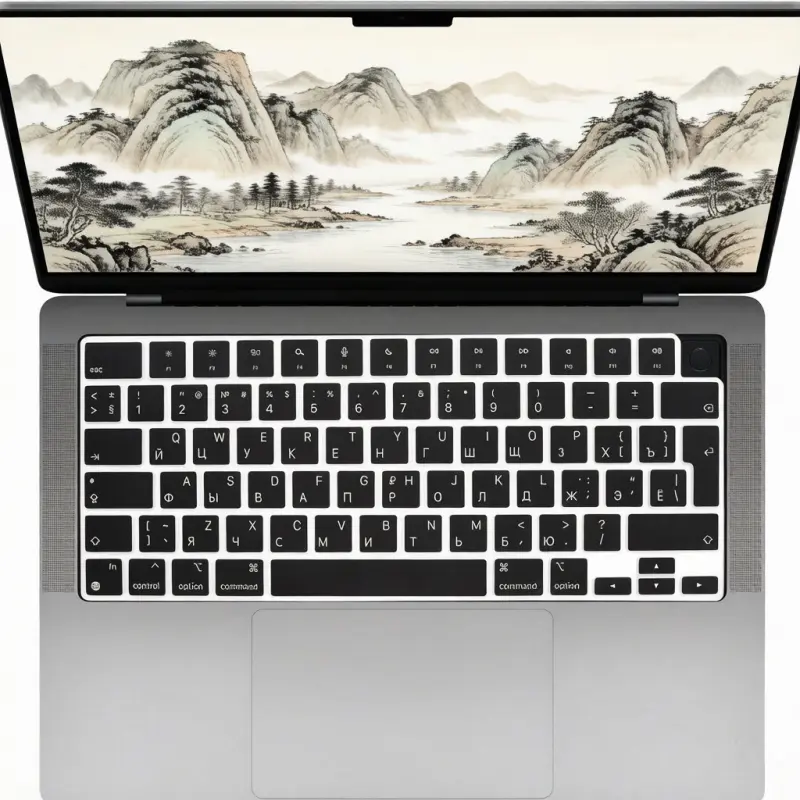 Russian-language silicone keyboard protector for MacBook 2026 Neo 13-inch (A18), Air 13.6-inch/15-inch (M5-M2), and Pro 14-inch/16-inch (M5-M1) A3404 A3448 A3449, European layout, Keyboard Cover