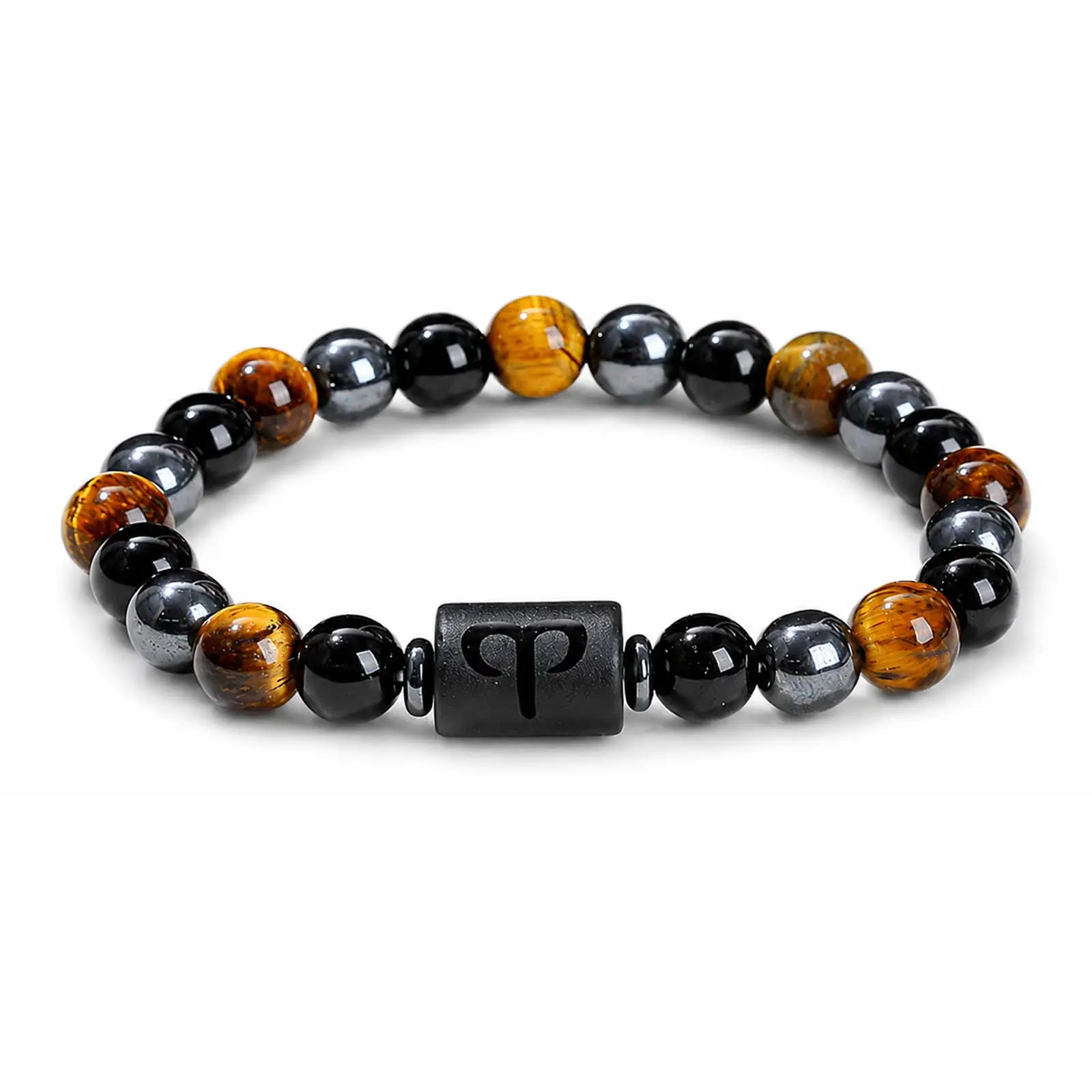Zodiac Tiger Eye Style Beaded Bracelet for Men and Women, Black Stone Look Stretch Wristband, 12 Constellation Charm Bracelet, Astrology Inspired Boho Fashion Jewelry, Stackable Everyday Accessory for Meditation, Travel, Birthday Gift