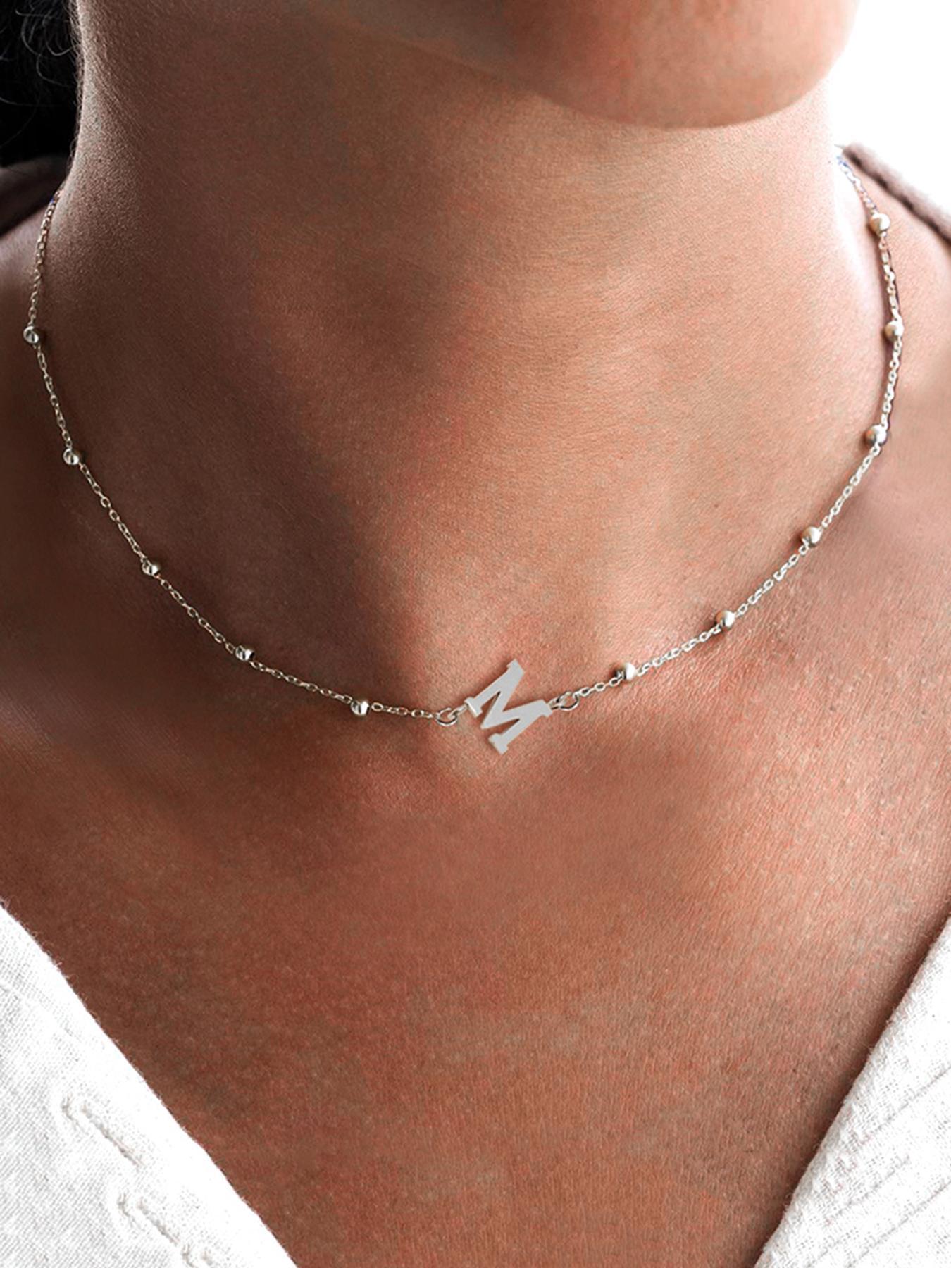 Fashion Letter Detail Charms Necklace, Minimalist Chain Necklace, Daily Wear Necklace, Personalized Initial Necklace for Women, Gifts for Her, Stainless Steel Initial Jewellery for Women, Jewelry Gifts, Fashionable Jewelry Accessories