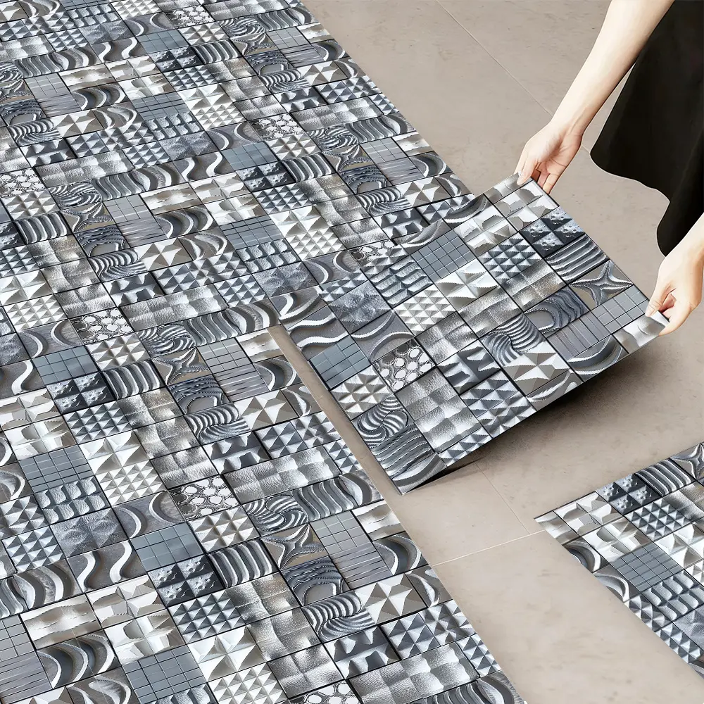 10pcs 2D Flat Faux Leather Floor Stickers,Artistic Creative Patterns, Self-Adhesive Decorative Floor Tiles, 11.81 X 11.81 Inches, Peel-and-Stick Design, Reusable, Suitable for Kitchen, Living Room, Bedroom, and Other Scenes. Perfect for Year-Round Holiday