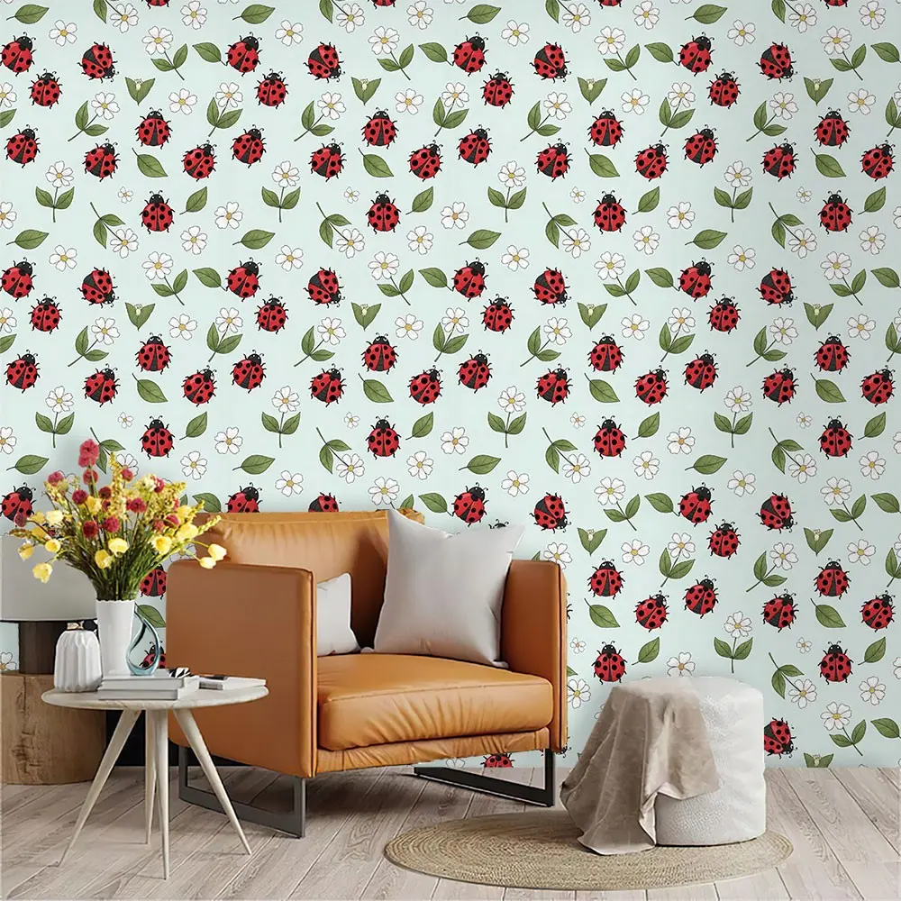 Cartoon Seamless Pattern Wallpaper, Mint Base, PVC Material, Peel-And-Stick, Ideal for Kitchen/living Room/bedroom Decor