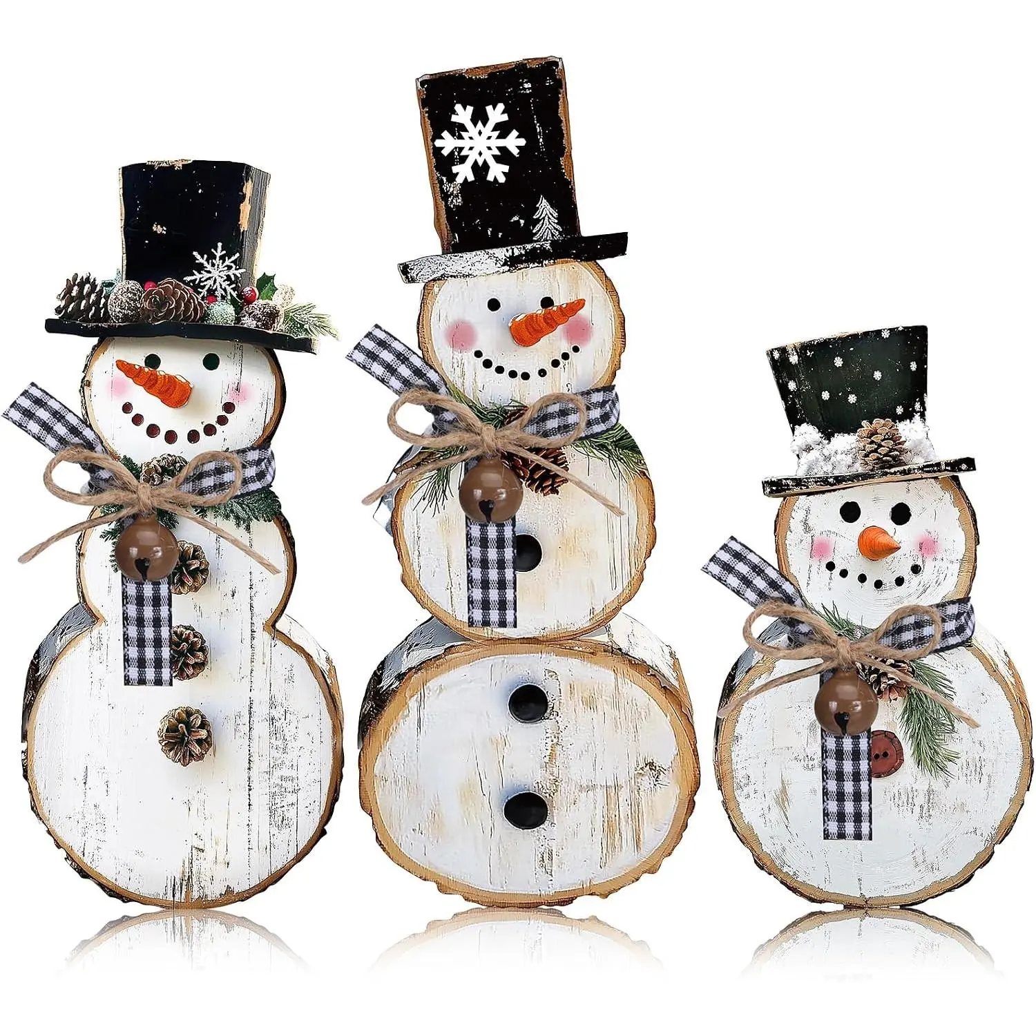 3 Pack 3 count Christmas Table Decorations Wooden Snowman Centerpieces Table Sign Tiered Tray Desktop Xmas Decoration for Indoor  Kitchen Gifts Party (Pine Cone Snowman)