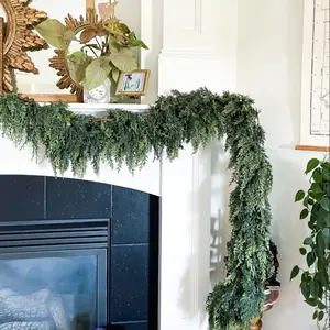1pc, Artificial Soft Cedar Vine (72 Inch), Christmas Garland, Natural Touch Soft Pine Cypress Hanging, High Quality Soft Rubber Grass Rattan, Fireplace Centerpiece, Long Dining Table Decorations, Wedding Party Decor, Christmas Decor