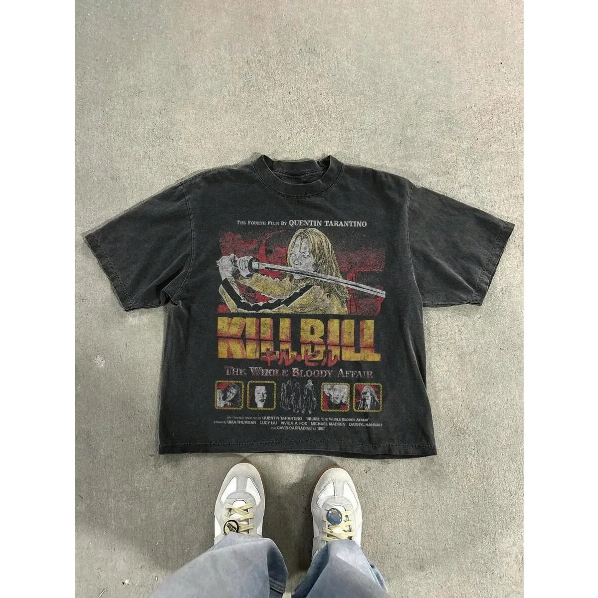 Retro Distressed Washed Oversized T-Shirt Unisex Crew Neck Cotton Vintage Sword Warrior Movie Collage Portrait Gradient Text Graphic Casual Outdoor Retro Film Streetwear Loose Fit Simple Tee For Men & Women