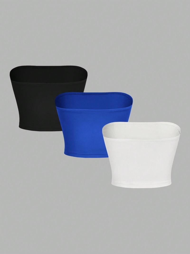 Women's Simple Solid Color Crop Tube Top, Casual Minimalist Basic Sleeveless Strapless Cropped Tops for Summer, Ladies Clothes for Daily Wear Women's Simple Solid Color Crop Tube Top, Casual Minimalist Basic Sleeveless Strapless Cropped Tops for Summer, Ladies Clothes for Daily Wear