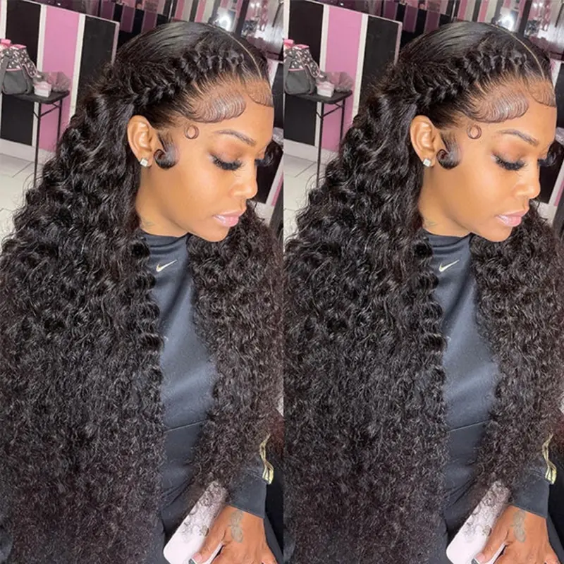 Bling Hair 34 36In Deep Wave Transparent Lace Wig Human Hair 13x4 13x6 Water Wave HD Lace Frontal Human Hair Wigs For Women Brazilian Remy Hair Natural Hairline Natural Black 180% #TikTokShopBlackFriday