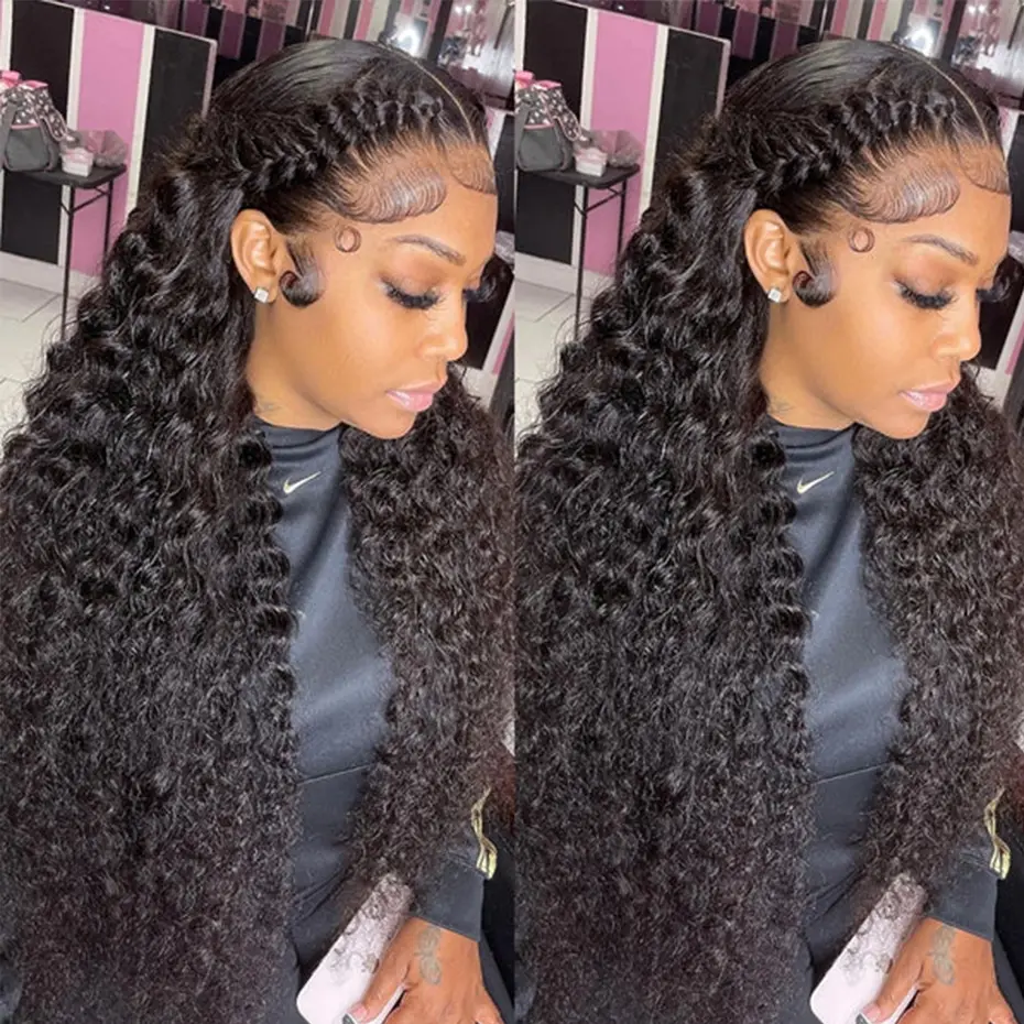 Bling Hair 34 36In Deep Wave Transparent Lace Wig Human Hair 13x4 13x6 Water Wave HD Lace Frontal Human Hair Wigs For Women Brazilian Remy Hair Natural Hairline Natural Black 180% #TikTokShopBlackFriday