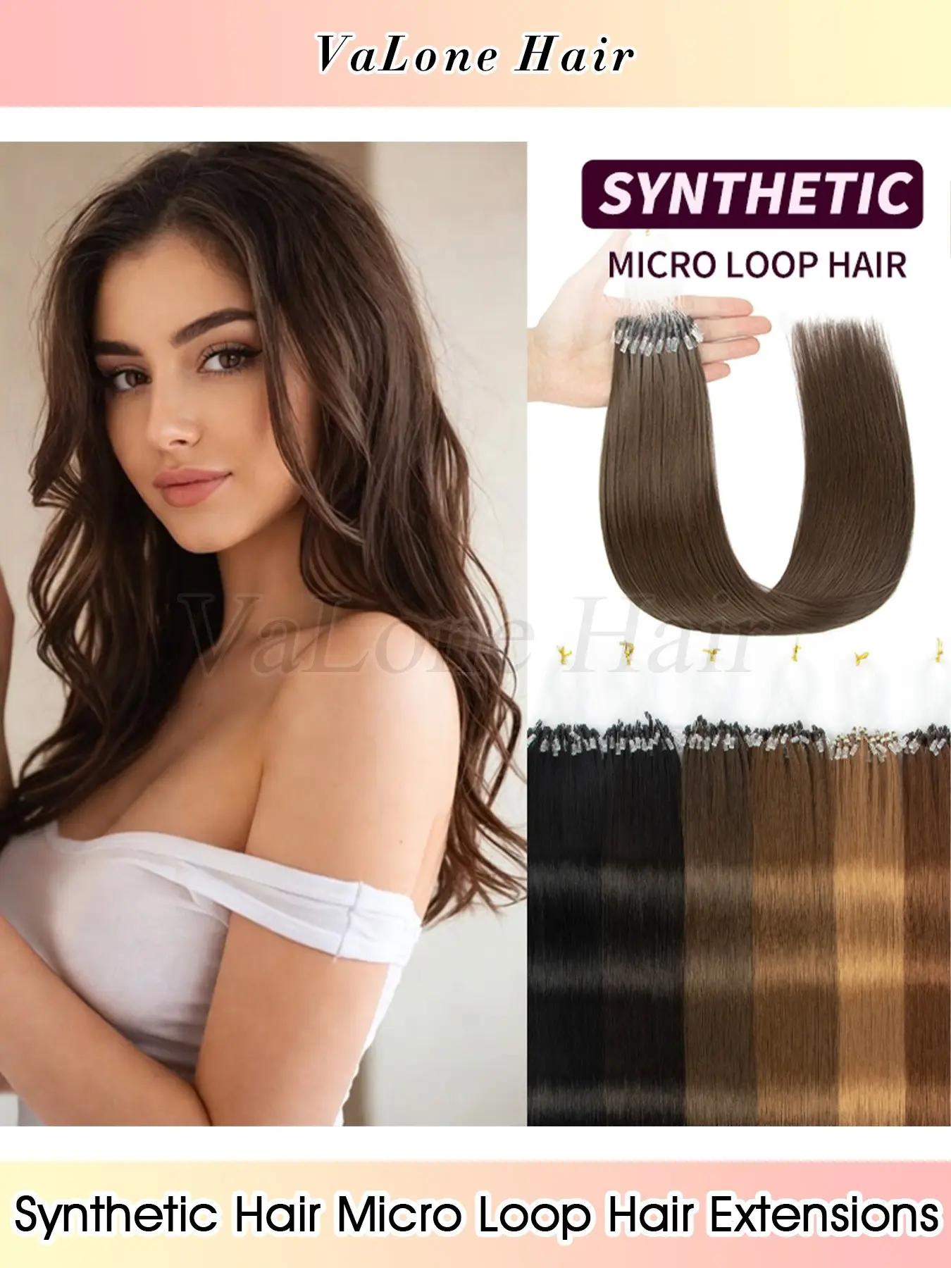 50 Strands Synthetic Microlink Hair Extensions, Micro Loop Invisible Hair, High Temp Fiber, Straight Fake Hair for Women, 50g Pack