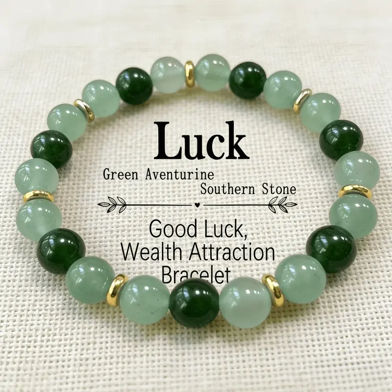 Handmade bead bracelet made of natural green Changchun flower and southern stone, Beautiful bracelets, Bohemian style crystal jewelry suitable for women, ideal holiday and thank-you gift symbolizing good luck, prosperity, creativity