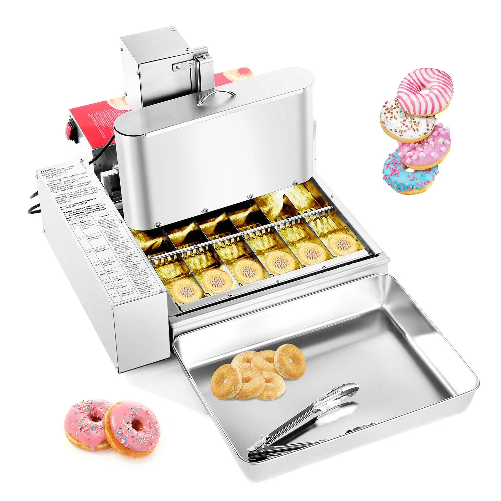 【Summerfinds】VEVOR Commercial Automatic Ring-Style Donut Machine, 6-Row 360pcs/hr Stainless Steel Electric Fryer with 4.5L Capacity, Intelligent Control for Bakery, Food Stand Large-Scale Use