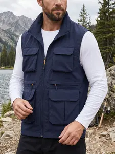 Men's Workwear Multi-Pocket Vest, Fashion Outdoor Hiking Fishing Camping Jacket, Lightweight Four-Seasons Wearable Outerwear