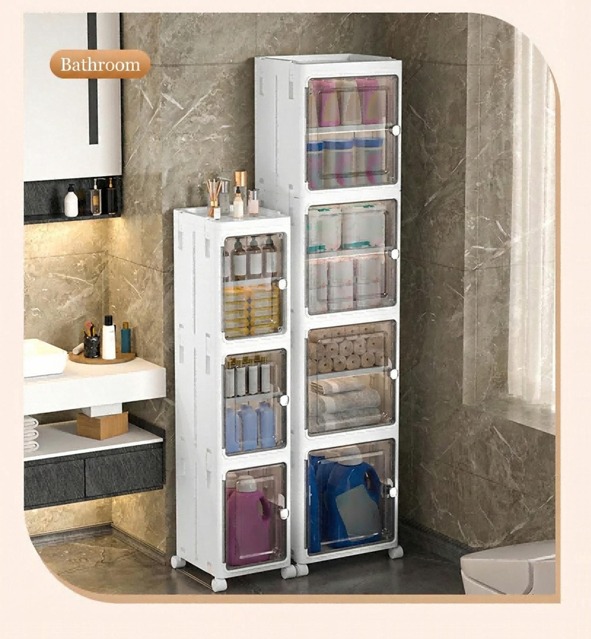 Naviconvex 8.7/12.6 Slim Storage Cabinet with Doors, 2-5 Tier Narrow Space Organizer, Large Capacity Freestanding Bathroom Kitchen Laundry Room Storage Solution