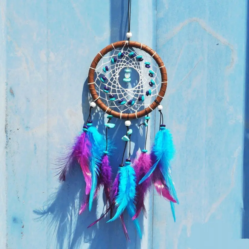 Turquoise Dream Catcher Wind Chime Pendant, Feather Ornament, Decorative Hanging Item, Unique Home Décor Accessory, Handcrafted Design