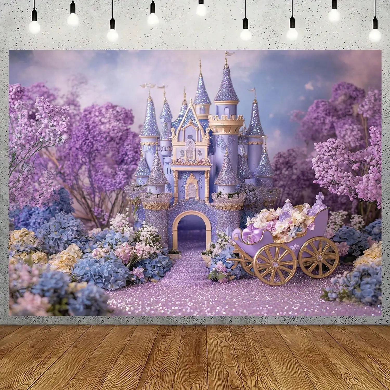 2D Flat, Backdrop, Purple Princess Castle Party Backdrop - Durable Polyester Banner For Birthdays, Valentine's Day & More - Easy Hang With String Holes, Home Decor, Room Decor, Wall Decor, Birthday Backdrop, Party Backdrop, Wall Hanging, Photo Booth Back