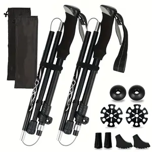 2 lightweight aluminum alloy trekking poles - quick-lock folding design, ergonomic non-slip grips and storage bag included - unisex, durable, essential for outdoor travel, ideal for camping and hiking, metal texture, rubber handles