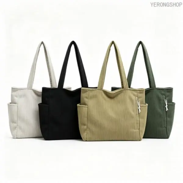 Women's High-Capacity Solid Color Corduroy Tote  - Adjustable, Waterproof, Zip-Closure Casual Gym, Work, Everyday  for Women for Daily Commute & Outdoor Fun, Tote  prank gift crochet shoulder drop toy autumn winter large new arrival men 4-pack
