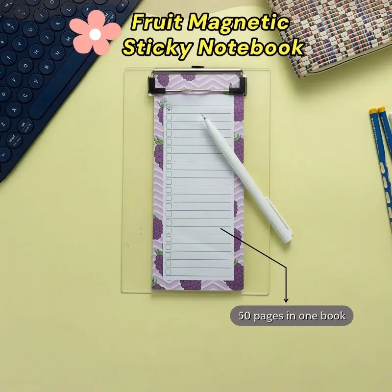 Magnetic Notebook for Fridge, Shopping List Pad, Fruit Design, 50 Sheets, High-Quality Paper, Full Magnet Cover, Office, Home, School, Gift