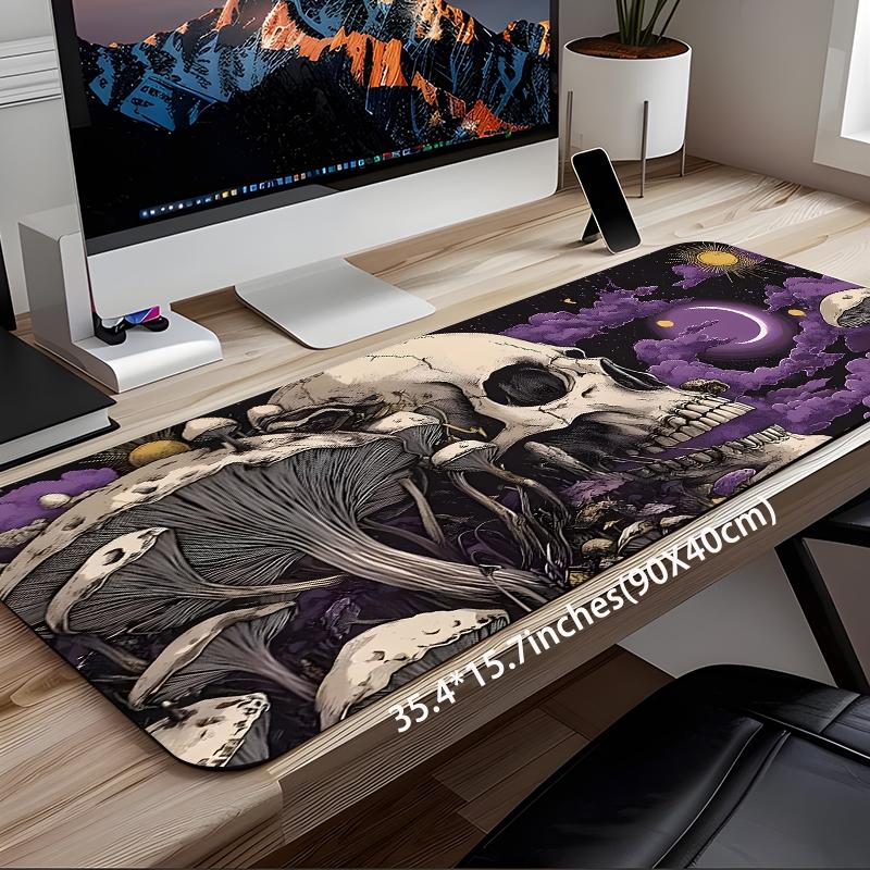 Skull & Mushroom Pattern Mouse Pad, Large Gaming Mouse Pad, Aesthetic Desktop Decoration Protective Pad, Non-slip Rubber Pad for Laptop, Desktop Computer Games