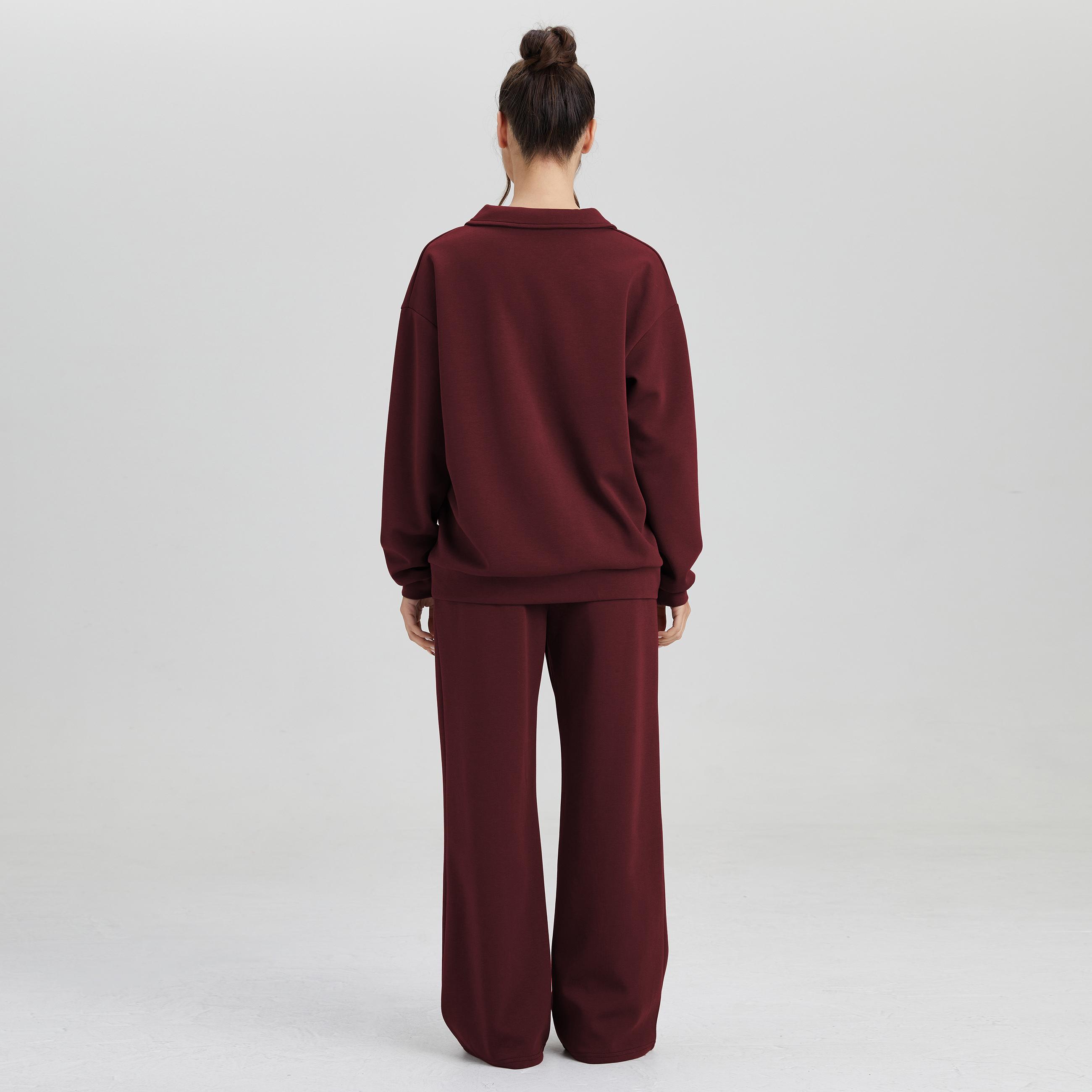 Women's Minimalist Solid Color Split-Neck Sweatshirt, Simple Style Loose Long Sleeve Top, Lady Casual Comfort Outfit