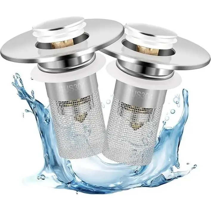 Modern Bathroom Sink Drain Filter - Durable Stainless Steel Filter Basket, Universal Pop-Up Design, ABS-Brass Construction, Non-Woven Component, Home Bathroom Supplies Essential
