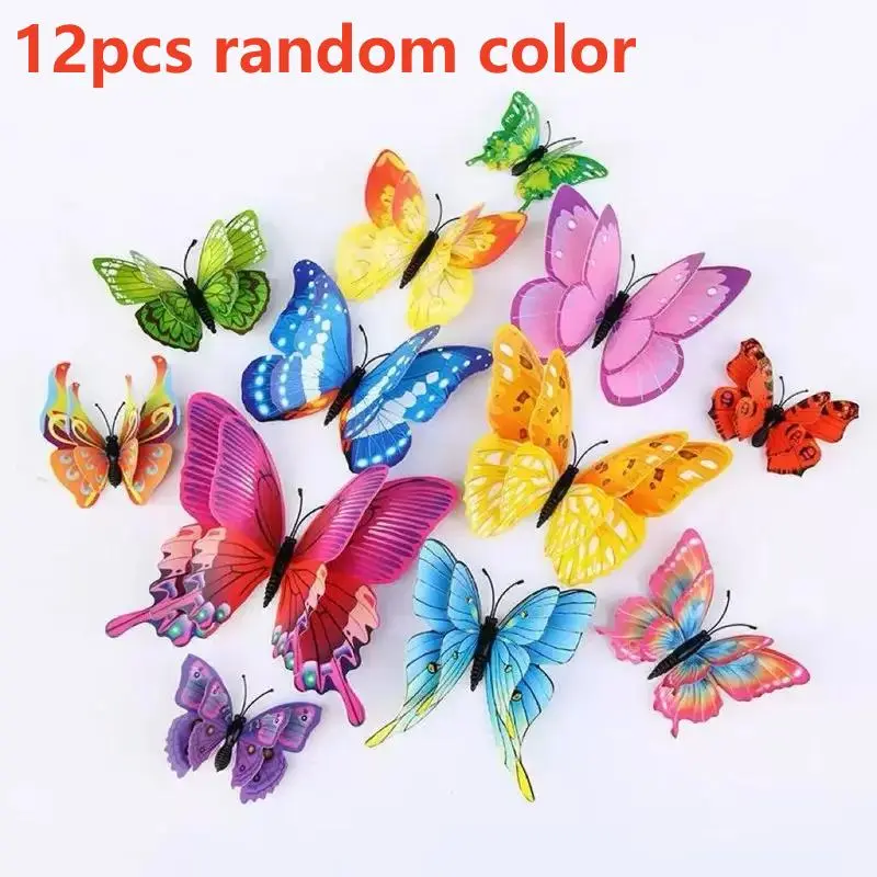 12Pcs Random Color 3D Butterfly Wall Stickers, Double-Layer PVC Metal Butterflies, Magnetic Self-Adhesive Waterproof Removable Decals, Aesthetic, Decorative Decor for Girls Room Wedding DIY, Gift for Halloween Christmas