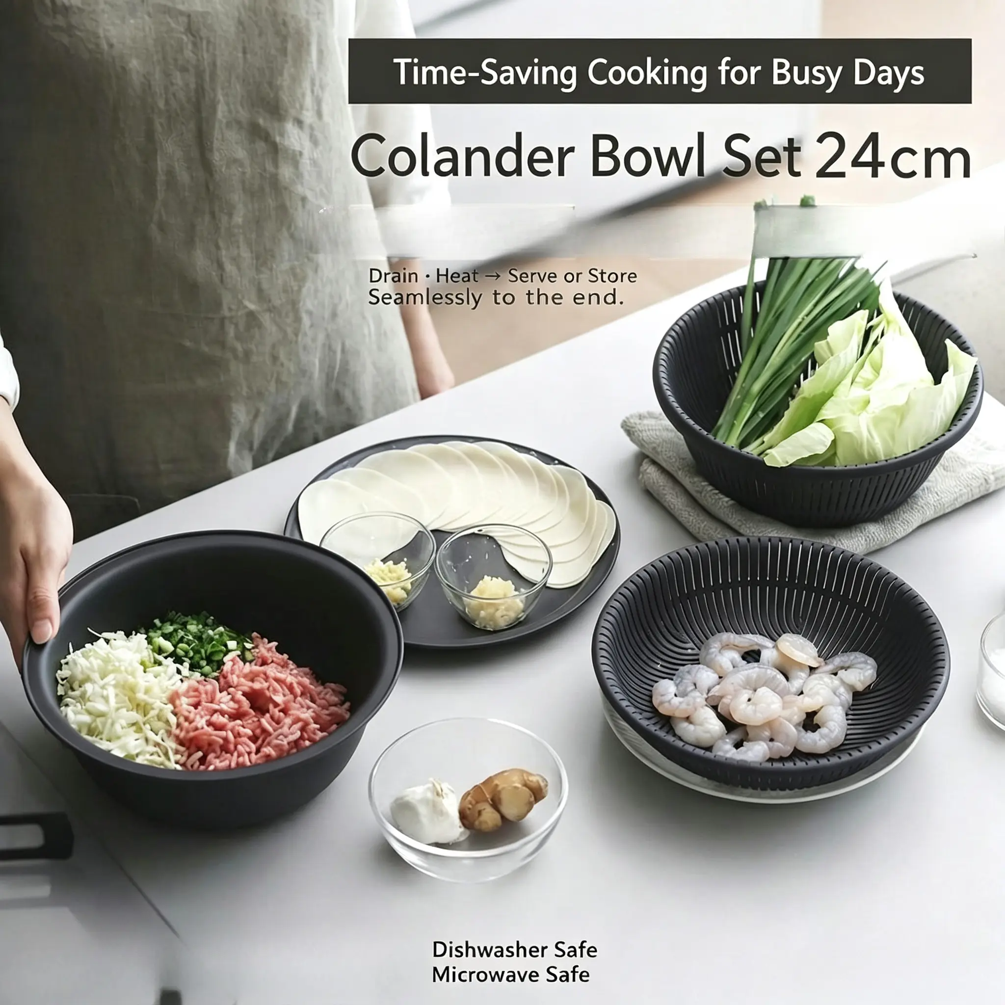 3-Layer Filtered Water Kitchen Draining Set - Multifunctional Tray, Basket for Microwave, Fruit and Vegetable Washing (Sieves and Colanders, Kitchen Utensils & Gadgets)