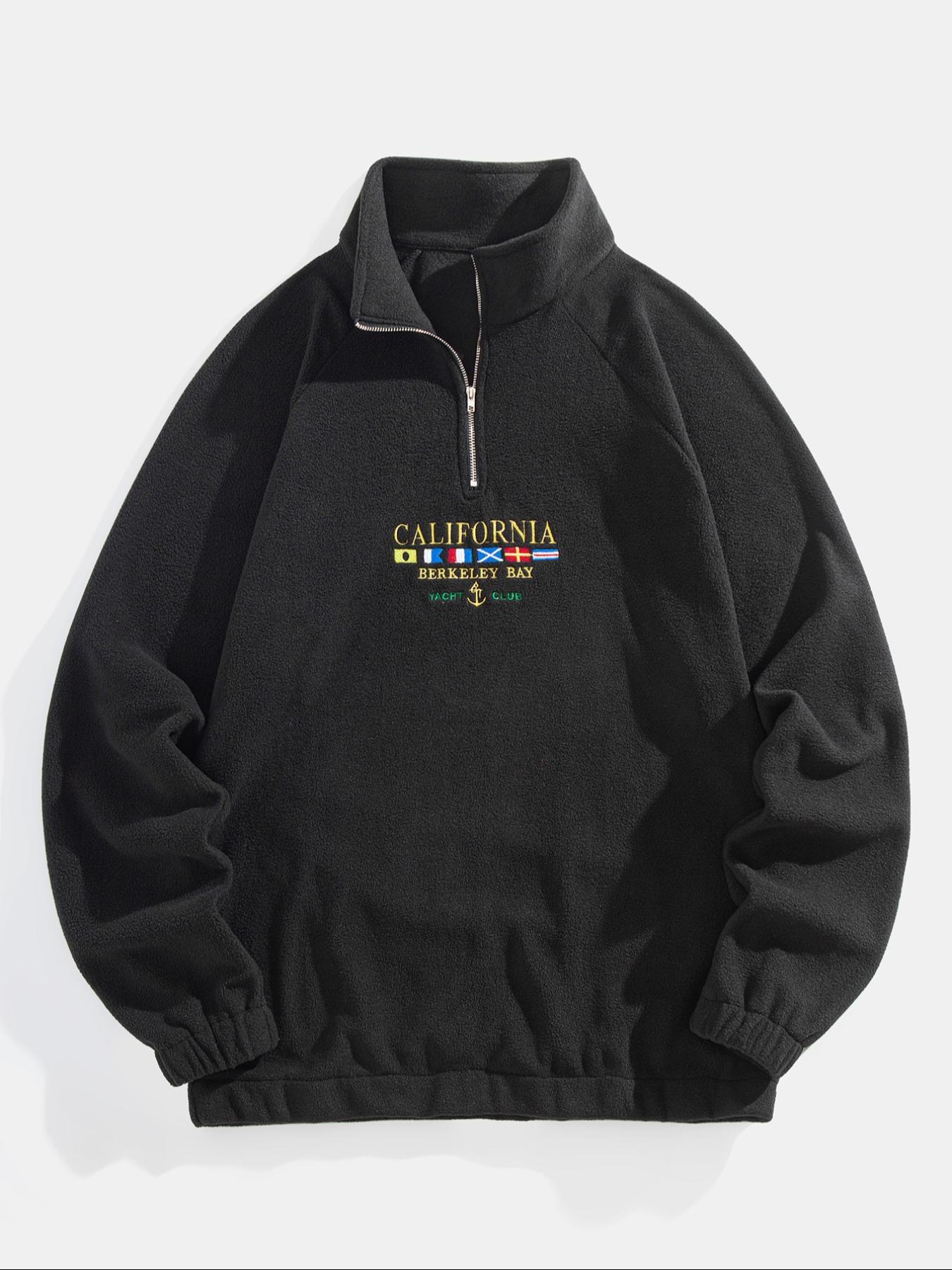 Men's Letter & Flag Embroidery Zip Up Sweatshirt, Casual Raglan Sleeve Long Sleeve Stand Collar Sweatshirt for Fall & Winter, Fashion Men's Clothes for Daily Wear