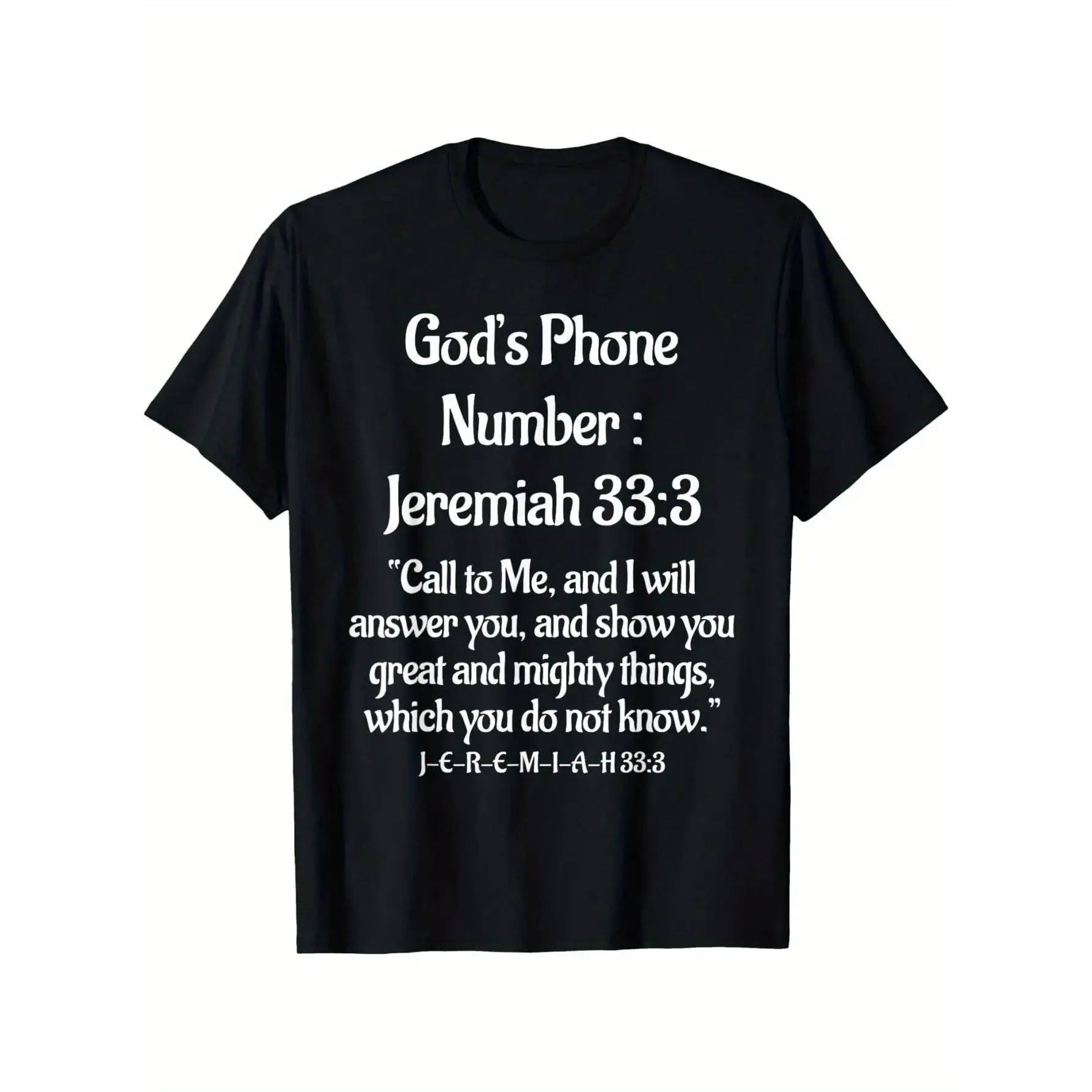100% Cotton Plus Size Jeremiah 33:3 Bible Verse T-Shirt God'S Phone Number Call to Me Religious Tee, Black with White Scripture, Lightweight All-Season Christian Apparel for Church, Prayer, Casual Attire - Jeremiah vintage t