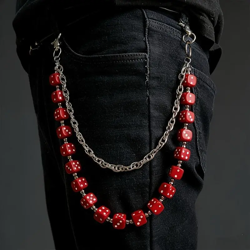 Double-Layer Pants Chain, Rock Punk Bling Chain with Dice Motifs, Unisex Body Jewelry for Edgy Street Style and Daily Wear, Casual, Fashion, Fashion Jewelry, Body Jewelry Accessory