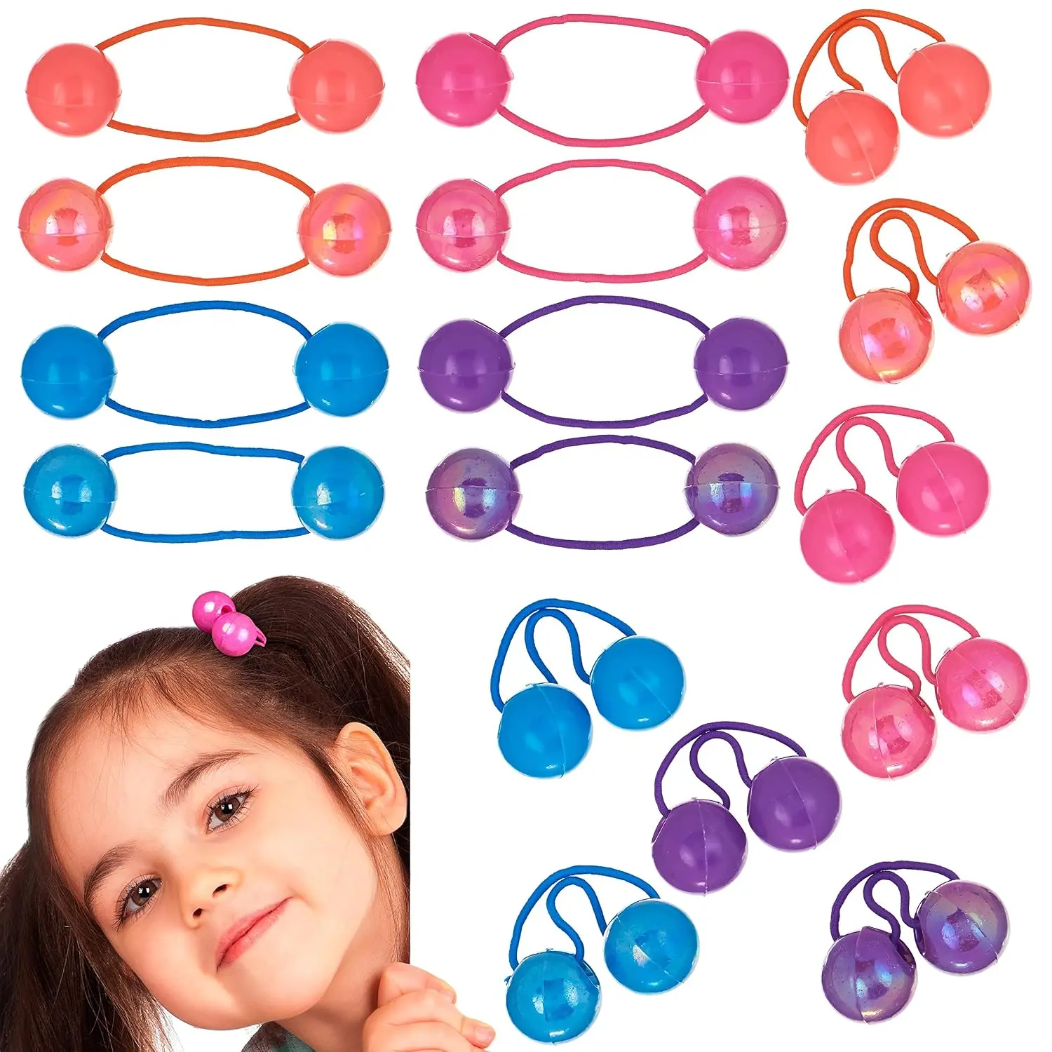 16 count Brightly Colored Ponytail Ball Hair Elastics -24mm Hair Ties for  | 24mm Hair Ties for Girls & . Gentle No-Slip Hold. Fun Colorful Hair Accessories for  & Little Girls - So Cute