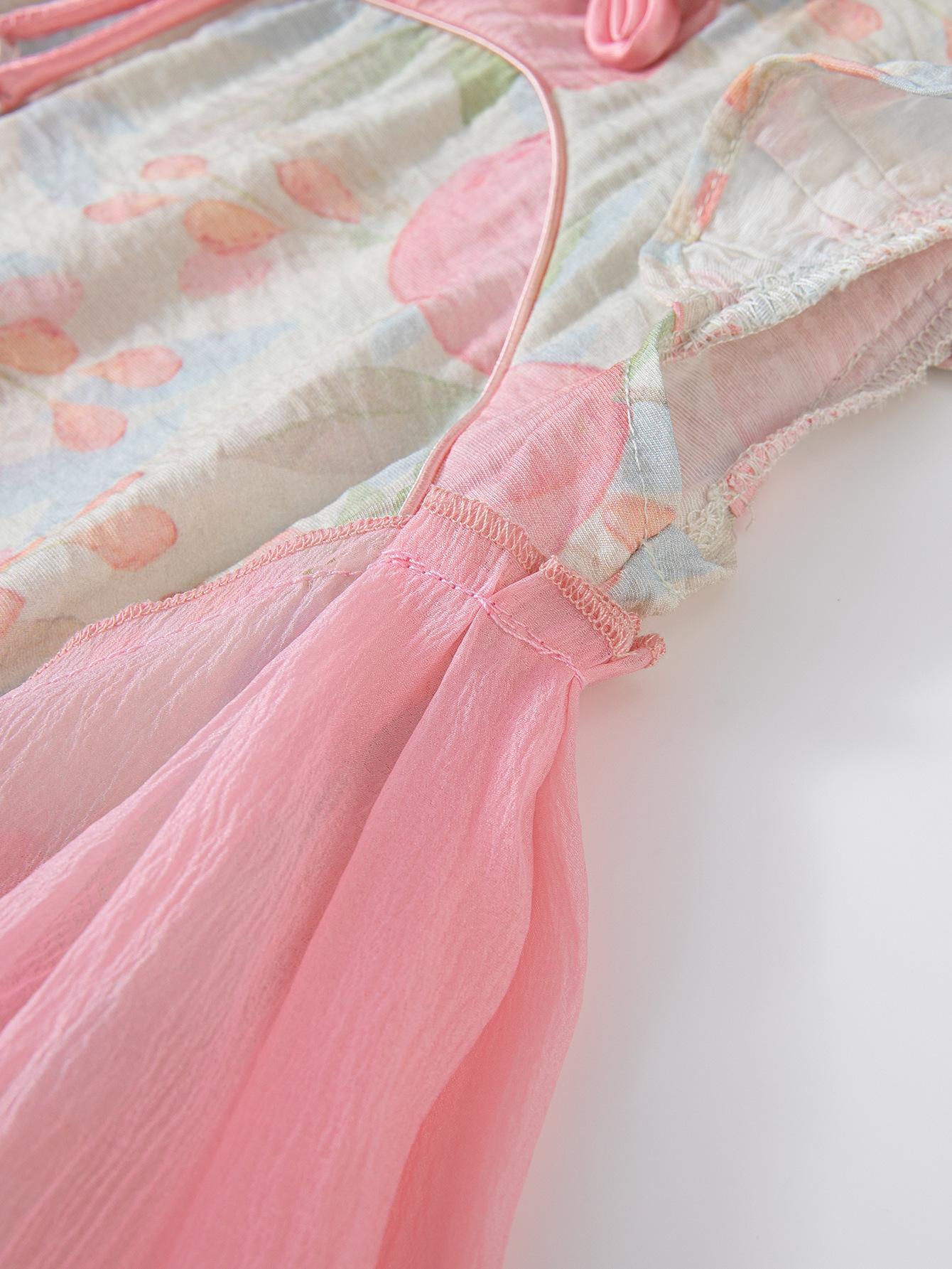 NewNew Cheongsam Dress for Girls Chinese Style Sleeveless Vest with Delicate Flutter Sleeves & Traditional Knot Buttons Ideal for Outdoor Events Festival Shows