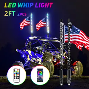 For UTV ATV Holiday Gift 2FT Lighted Whip Antennas Smart RGB Chasing Patterns Spring Loaded Base Multi Control App Remote Switch