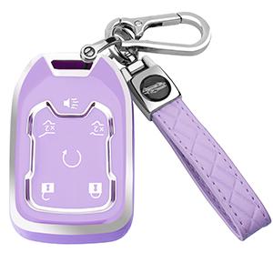 for GMC Key Fob Cover with Keychain, Soft TPU Full Protection Key Shell Key Case Compatible with Chevy Silverado Suburban Tahoe GMC Acadia Sierra Terrain Yukon,6-Button(Blue)