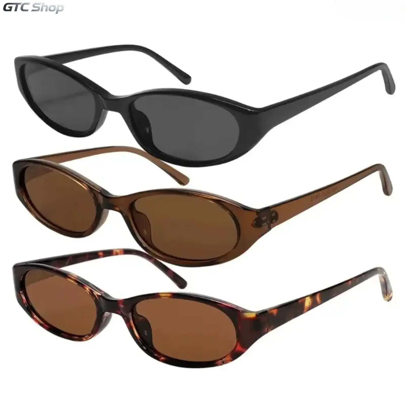 3pcs Retro Oval Sunglasses for Women Chic Cat Eye 90s Sunnies Lightweight Narrow Shades Trendy UV protection Sun Glasses