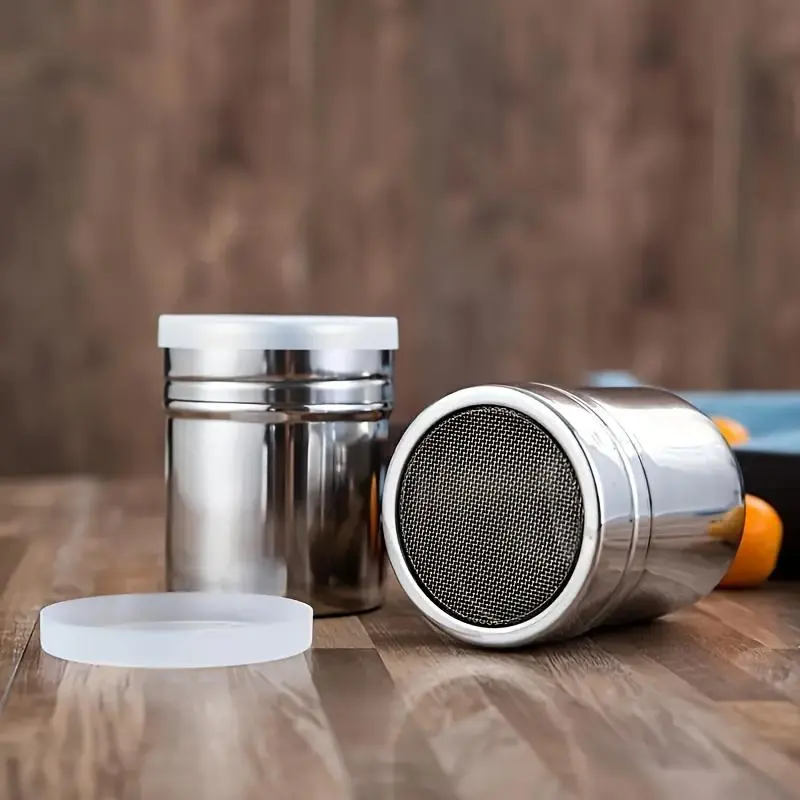 Durable Stainless Steel Metal Seasoning Shaker Jar with Fine Mesh Top, Lid, 1pc Kitchen Utensil Dispenser, Powdered Sugar Bowl Duster for Baking Soda, Cocoa, Commercial Use