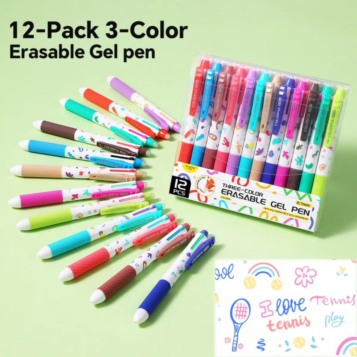 12-Pack 3-in-1 Minimalistic Erasable Gel Pens, Dopamine-Colored Barrels, Blue/Purple/Black, Smooth Writing, No Smudging, Large Capacity, Ideal for DIY & Note-Taking (Office Stationery Writing Tool),back to school,back to school haul