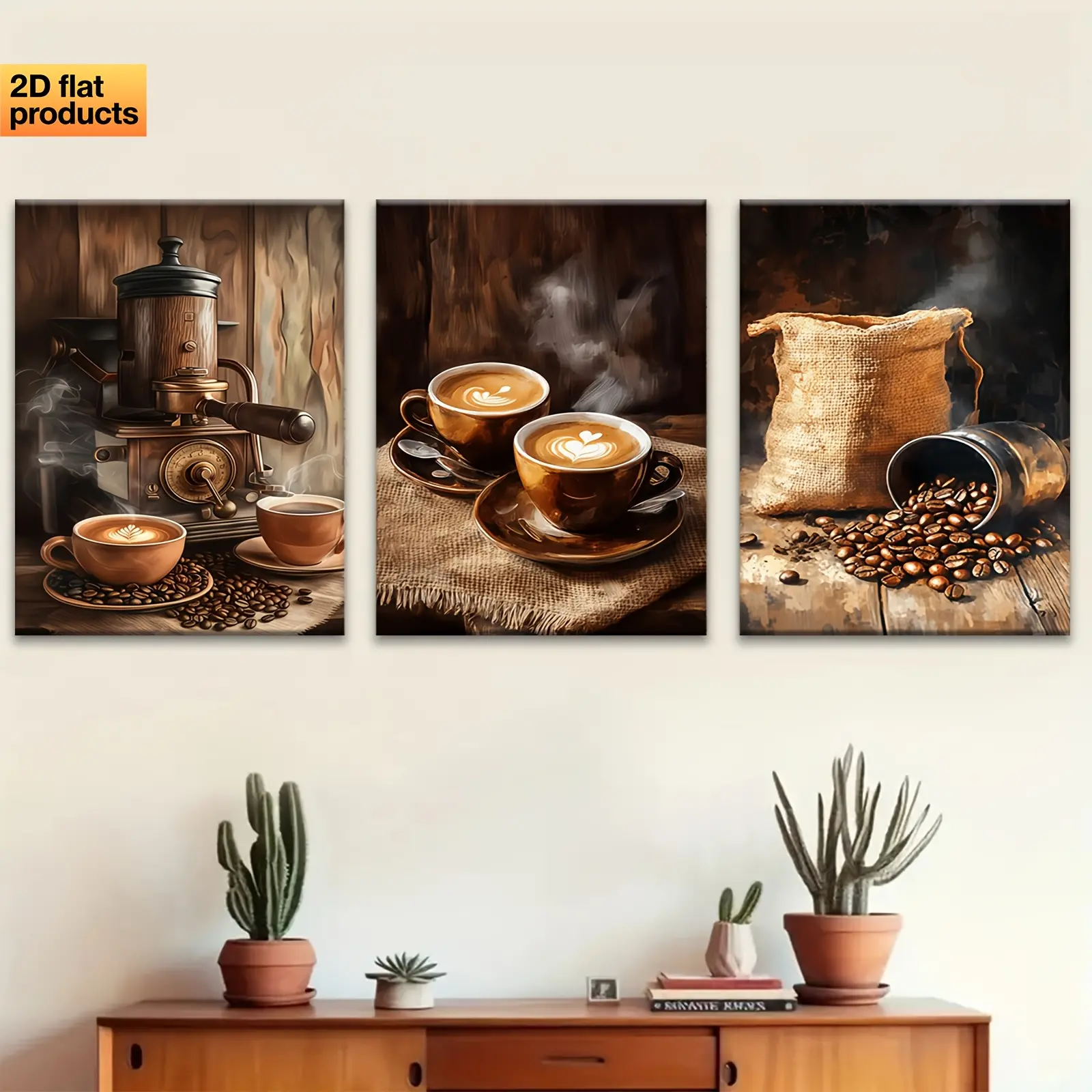 Elegant Coffee Art Aesthetics 3-Piece Canvas Wall Art - Framed, Ready To Hang - For Living Room Kitchen - Perfect Gift For Housewarming Christmas New Year - Wall Decor, Home Decoration