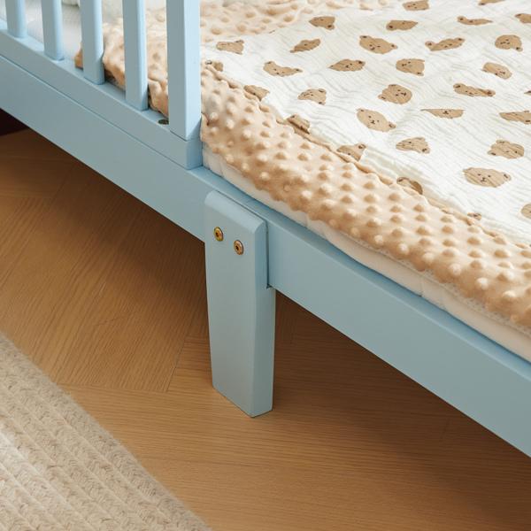 Toddler Bed with Safety Rails, Solid Wood Kids Bed Frame, Low Profile Montessori Floor Bed for Boys and Girls, 135*75*62.5cm