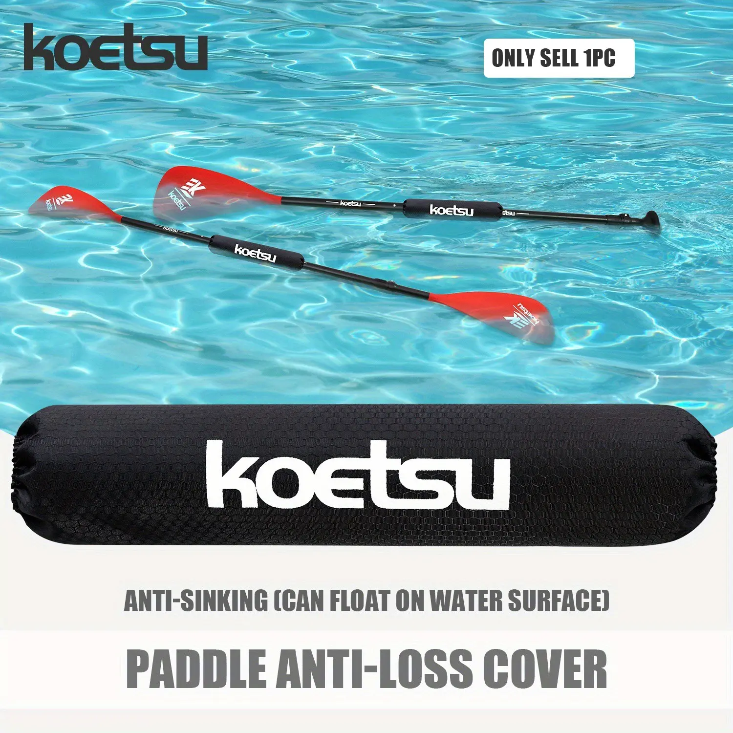 KOETSU Paddle Buoyancy Sleeve Black 420D PU Durable Soccer Pattern EPE Foam Prevents Sinking Floating For Kayak Canoe Paddleboard SUP Rafting Universal Water Sports Gear Quick Install Lightweight