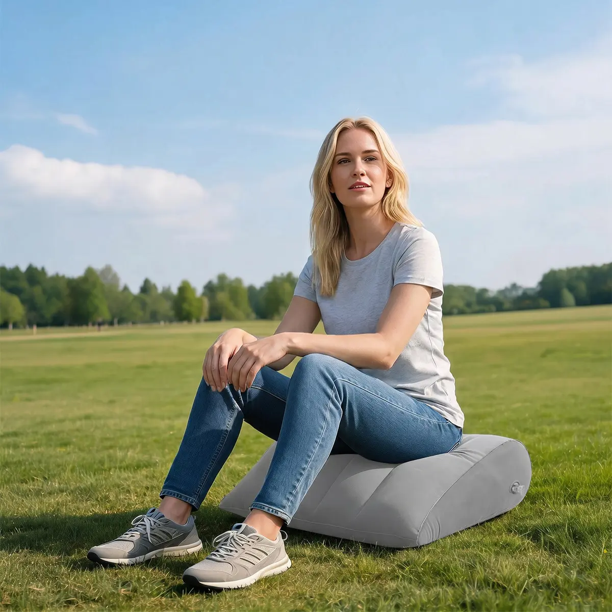 Large Size Inflatable Travel Pillow, Foldable Ultralight Portable, Washable, Cushion as Seat, Back Pillow, Lumbar Support & Sleeping Pillow, Neck Lumbar Support Design for Airplane, Car, Office Camping, Hiking, Backpacking Summer Travel Essentials