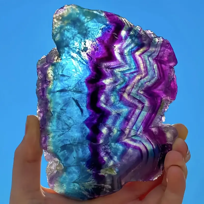 Polished Natural Rainbow Fluorite Slice Crystal Slab - Healing Meditation Stone Ornament, DIY Jewelry Making Supply, Glam Traditional Room & House  with Vibrant Look, Spiritual  indoor funny yard office table creative   style grandpa space