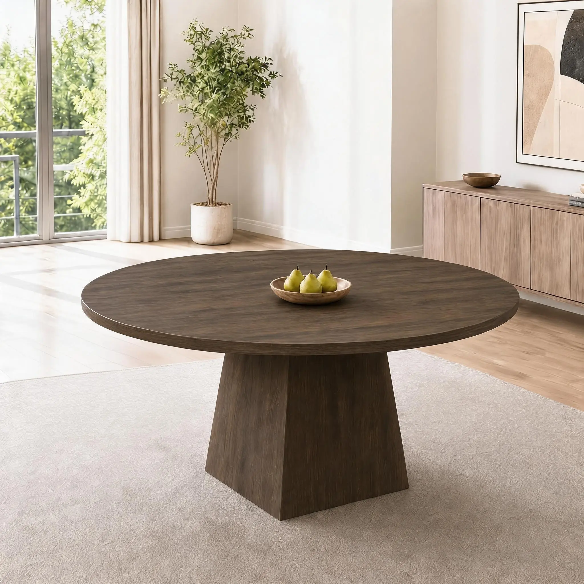 47 Inch Round Dining Table for 4-6 – Modern Kitchen & Dining Room Table with Thickened Tabletop & Square Pedestal Base – Ideal for Home, Apartment, or Restaurant – Table Only