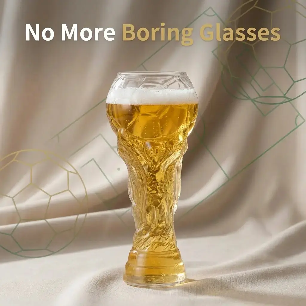 Football Soccer Pattern Giant Clear Beer Mug, Novelty Trophy Shaped Large Capacity Drinking Glass for Sports Fans Collectibles, Ideal for Game Day Party, Bar, Home Decor Display & Celebration Novelty Gift, Drinkware