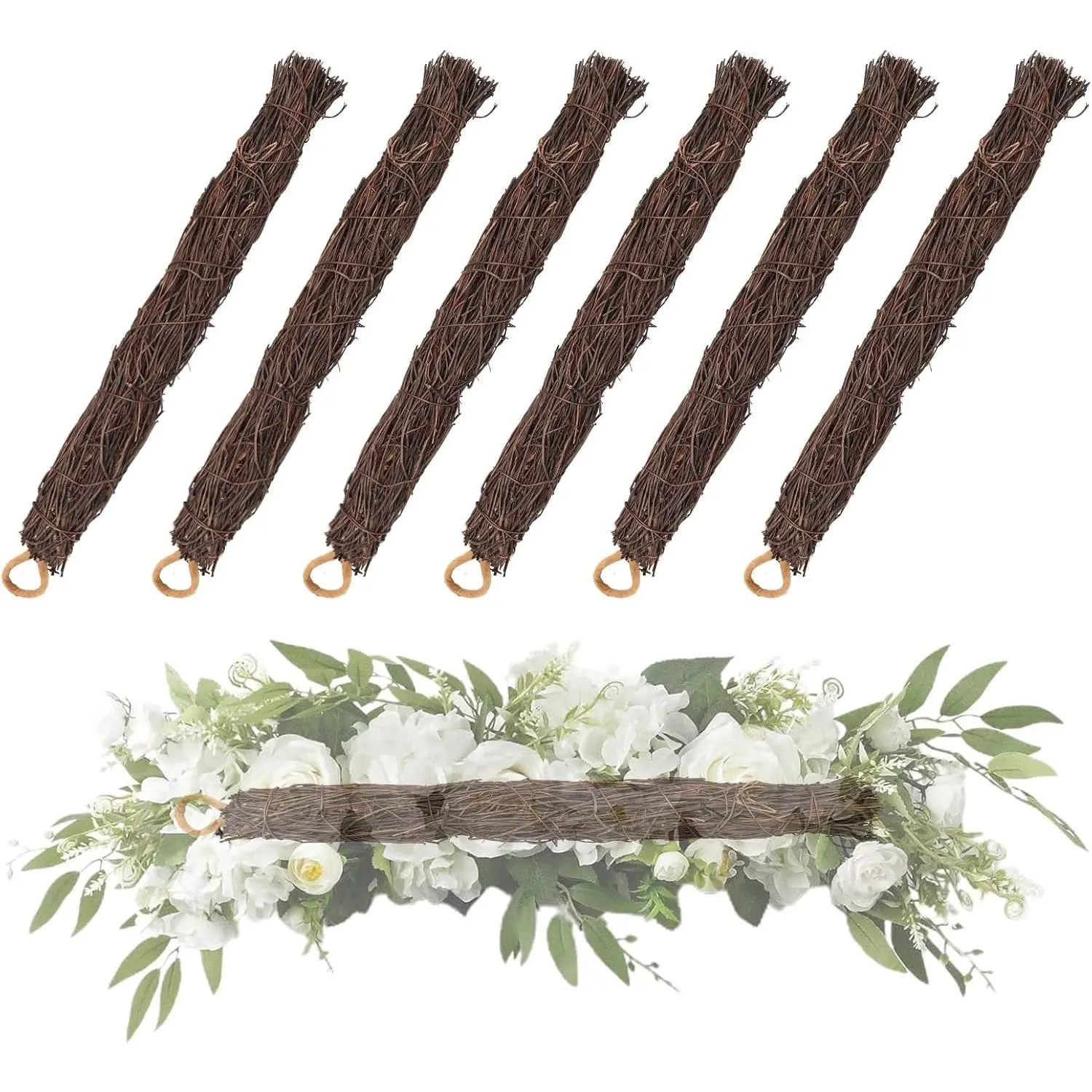 15 Inch Grapevine Swag Wreath Base, Natural Vine Frame, 6 Pack | DIY Grapevine Wreath Base for Floral Arrangements, Wreath Making, Farmhouse, Wedding & Front Door Decor, Craft Floral Swags