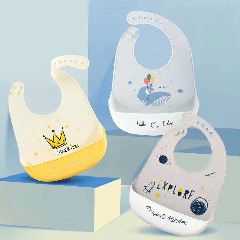 Waterproof Silicone Baby Bib, Stain Resistant Infant Feeding Dribble Apron, Easy Clean Toddler Eating Accessory