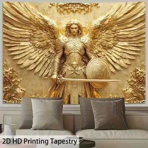 2D Flat Banner 1pc, Luxurious Angel Michael Wall Hanging, Polyester Living Room Decor, No Power Required, Zs