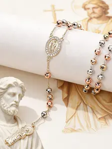 1 Piece Tri-Color Beaded Patron Saint St. Jude Rosary Necklace, Classic Oval Medal & Saint Jude Pendant, Catholic Religious Prayer Jewelry, Y-Shaped Lariat Chain for Women, Faith-Based Devotional Accessory & Gift, Dual Styles Available